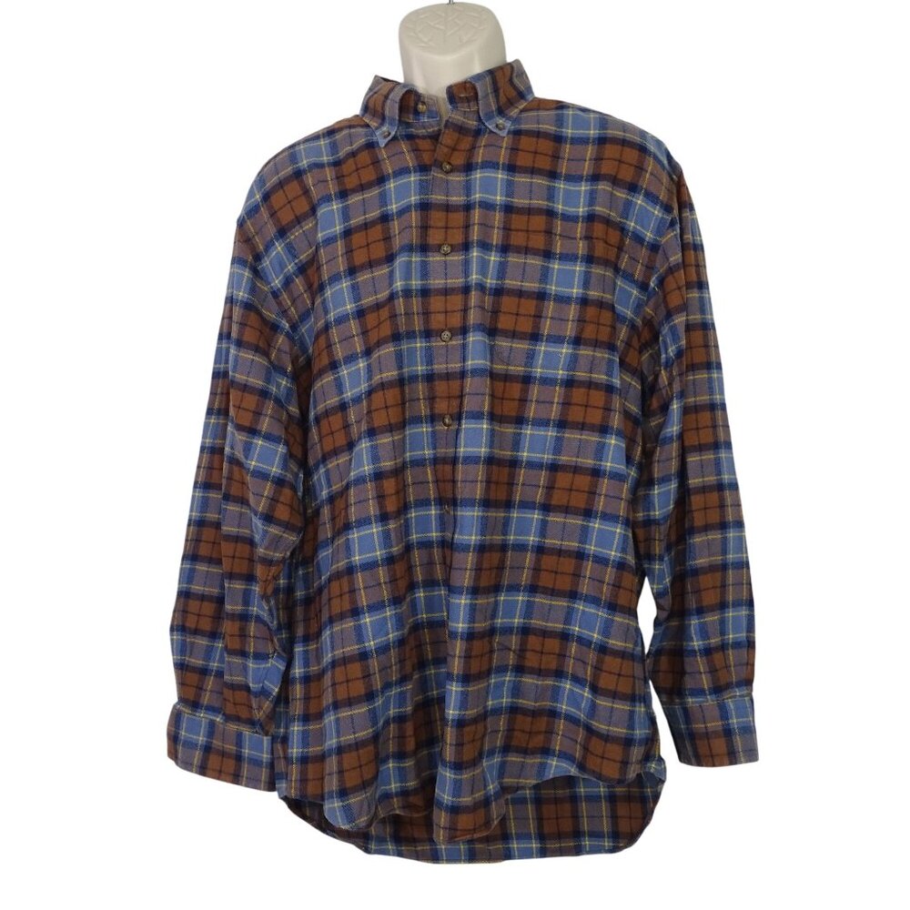 Vineyard Vines Murray Shirt Flannel Men Size L Button Down Brown Blue Plaid